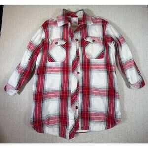 Aerie Womens Large Red White Heavyweight Long Sleeve Button Front Shacket Jacket